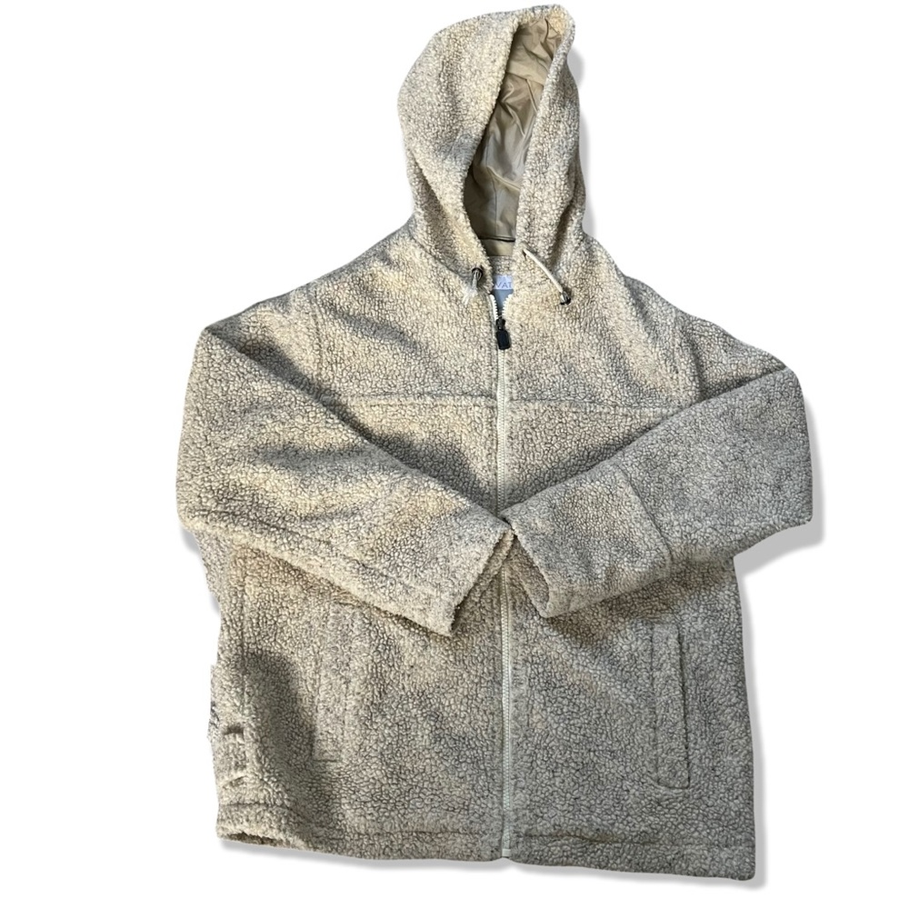 Izz Vintage Hooded Zip Sherpa Jacket Oatmeal Tan